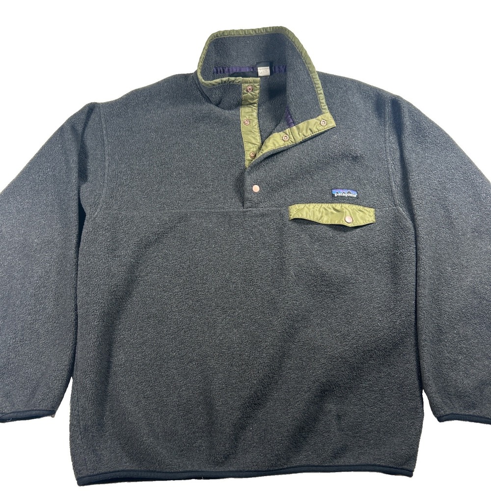 VTG Patagonia Synchilla Sweater Mens L Gray Charcoal Fleece Snap T Made In USA